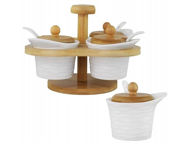 Набор из 4 банок 100 мл для специй с ложками на подставке Bamboo Lenardi