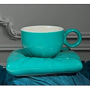 Чашка 220 мл с блюдцем Pillow Lenardi бирюзовая