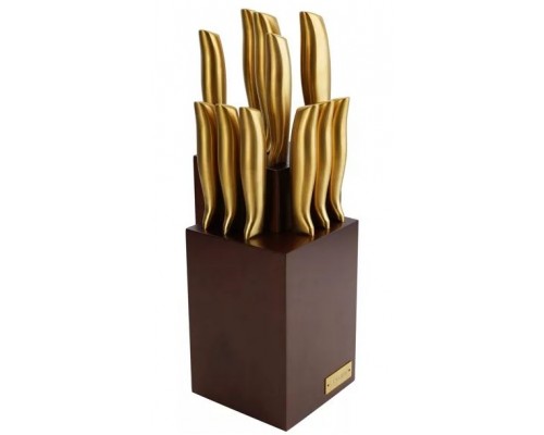 Набор золотых ножей Style Lenardi 11 предметов в коричневой подставке