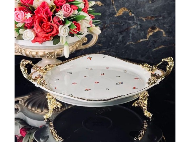 Блюдо круглое 33 см Годжи Lenardi на ножках с ручками