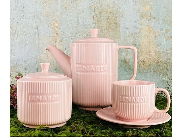 Чайный сервиз Stripe Lenardi на 6 персон 14 предметов розовый