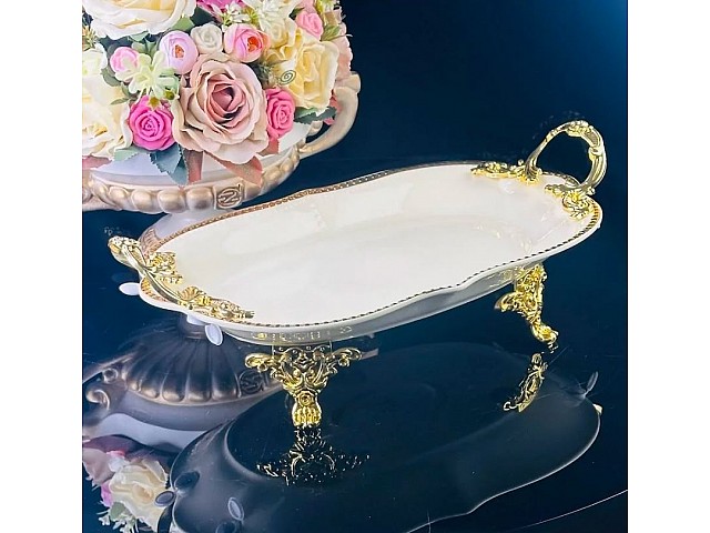 Блюдо 30,5 см Atlantis Cream Lenardi на ножках с ручками