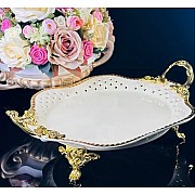 Блюдо 33 см с перфорацией Atlantis Cream Lenardi на ножках с ручками