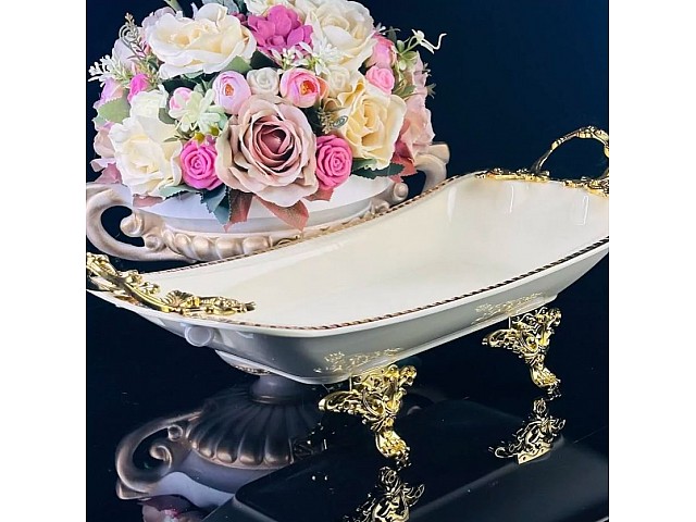 Блюдо 38 см Atlantis Cream Lenardi на ножках с ручками