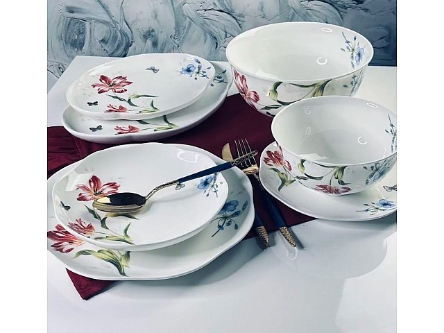 Обеденный сервиз Flowers Lenardi красный цветок на 6 персон 23 предмета