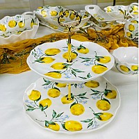 Двухъярусная этажерка тарелки 21,5 и 27 см Лимоны Lenardi
