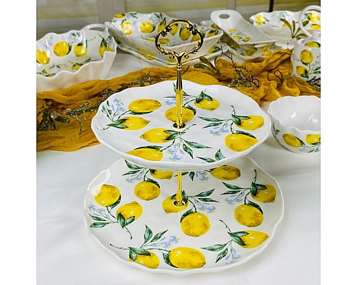 Двухъярусная этажерка тарелки 21,5 и 27 см Лимоны Lenardi