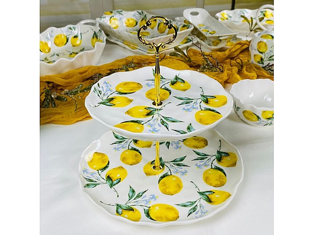 Двухъярусная этажерка тарелки 21,5 и 27 см Лимоны Lenardi