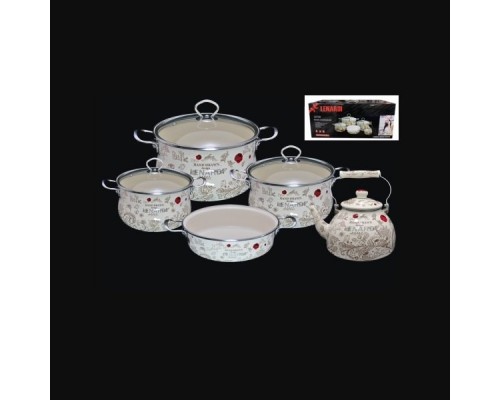 Набор эмалированной посуды Птичий дворик Lenardi серый 9 предметов