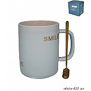 Кружка Smile Lenardi голубая 400 мл с ложкой