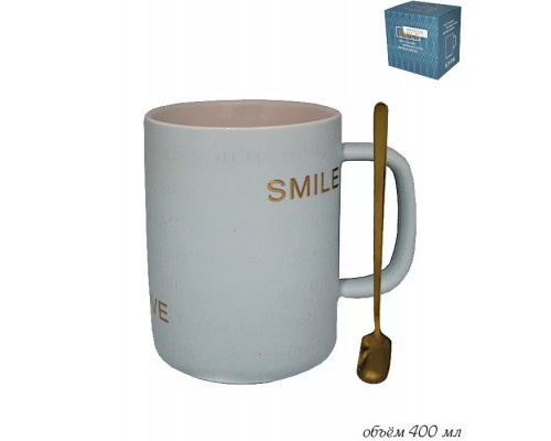 Кружка Smile Lenardi голубая 400 мл с ложкой Кружка Smile Lenardi голубая 400 мл с ложкой