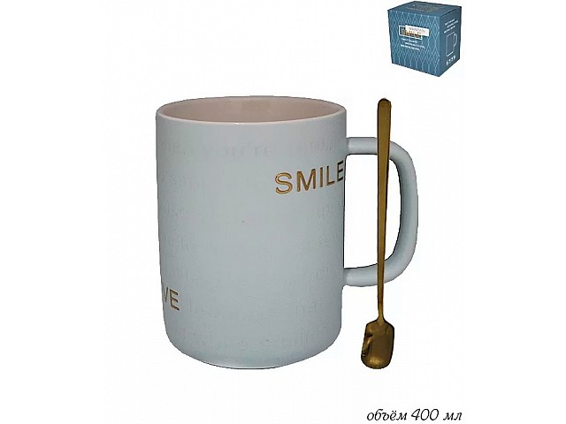 Кружка Smile Lenardi голубая 400 мл с ложкой