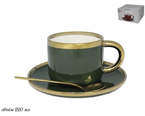 Чайная пара 220 мл Mono Lenardi зеленая с ложкой