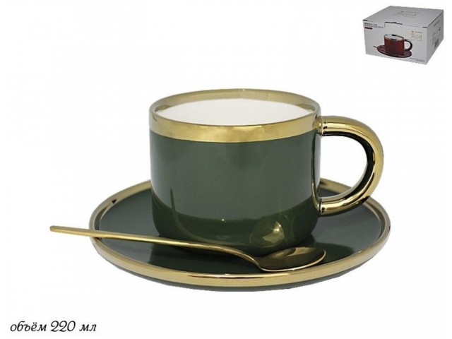 Чайная пара 220 мл Mono Lenardi зеленая с ложкой