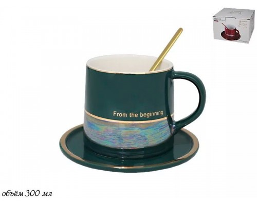 Чайная пара Believe Lenardi зеленая 300 мл с ложкой