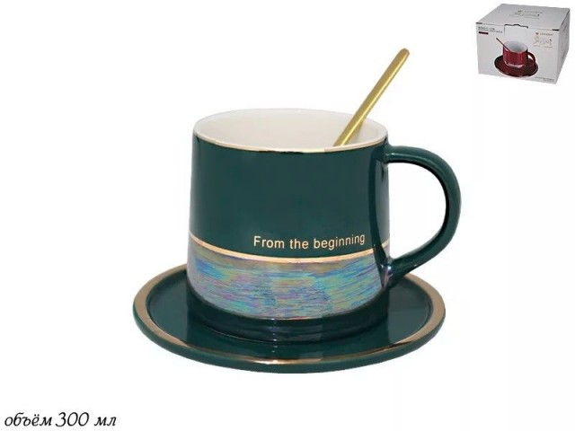 Чайная пара Believe Lenardi зеленая 300 мл с ложкой