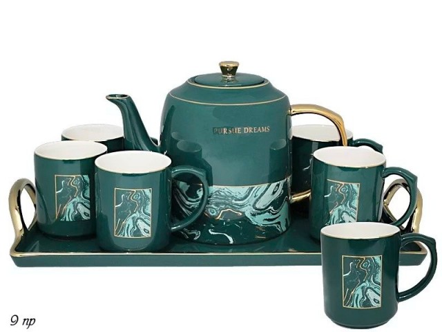 Чайный набор Dreams Lenardi зеленый на 4 персоны 9 предметов