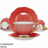 Чайный набор Maora Lenardi на 6 персон 12 предметов красный