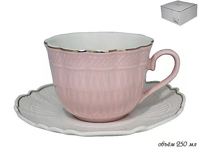 Чашка с блюдцем Lenardi Классика розовая 250 мл