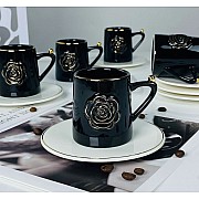 Кофейный набор на 6 персон 12 предметов 95 мл Розаль Lenardi черный черная роза