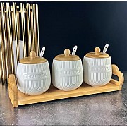 Набор из 3 банок 350 мл с ложками на подставке Bamboo Lenardi