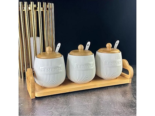 Набор из 3 банок 350 мл с ложками на подставке Bamboo Lenardi