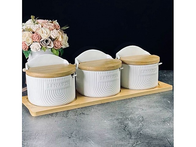 Набор из 3 банок 420 мл с ложками на подставке Bamboo Lenardi