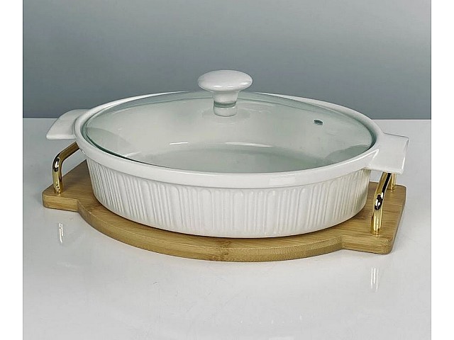Овальное блюдо для запекания 32 см с крышкой на подставке Antik Lenardi