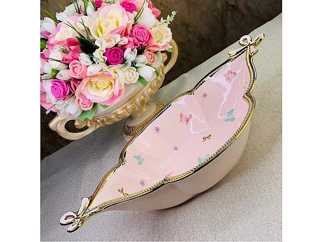 Блюдо овальное Lenardi Бабочки розовые 41 см