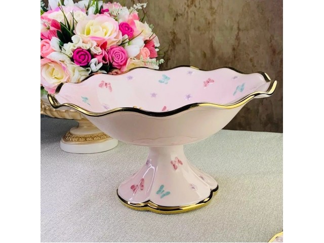 Ваза фруктовница Lenardi Бабочки розовые 30,5 см