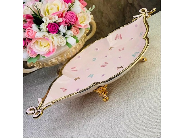 Блюдо Lenardi Бабочки розовые 48 см на ножках