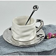 Чашка 210 мл с блюдцем и ложкой Rox Lenardi серая