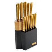 Набор золотых ножей Style Lenardi 11 предметов в черной подставке