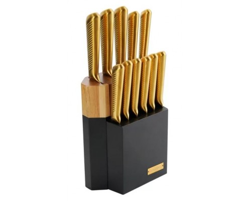 Набор золотых ножей Style Lenardi 11 предметов в черной подставке