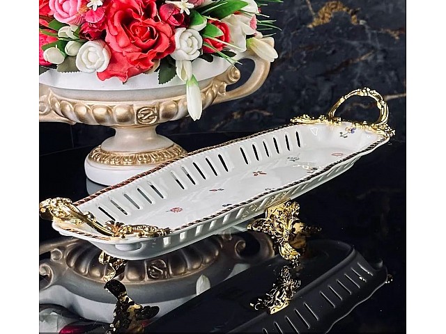 Блюдо овальное 38 см Годжи Lenardi на ножках с ручками