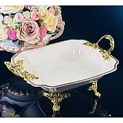 Глубокое блюдо 28 см Atlantis Cream Lenardi на ножках с ручками