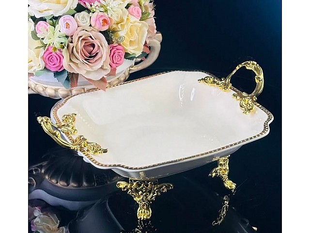 Глубокое блюдо 28 см Atlantis Cream Lenardi на ножках с ручками