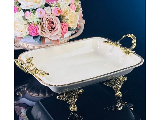 Блюдо 30,5 см Atlantis Cream Lenardi на ножках с ручками