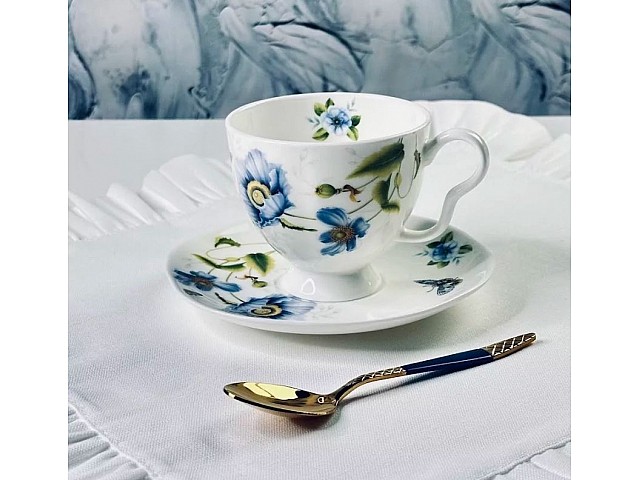 Чайный набор Flowers Lenardi синий цветок на 6 персон 12 предметов