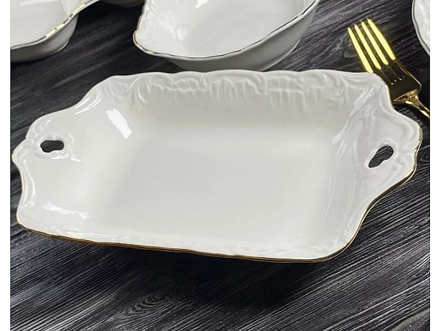 Прямоугольное глубокое блюдо 28 см Аврора золото Lenardi