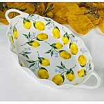 Овальное глубокое блюдо 38 см с ручками Лимоны Lenardi