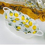 Овальное глубокое блюдо 38 см с ручками Лимоны Lenardi