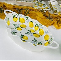 Овальное глубокое блюдо 38 см с ручками Лимоны Lenardi