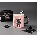 Кружка 350 мл с ложкой Мишки Lenardi розовая