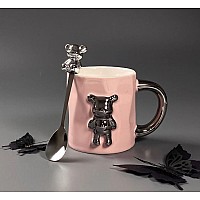 Кружка 350 мл с ложкой Мишки Lenardi розовая