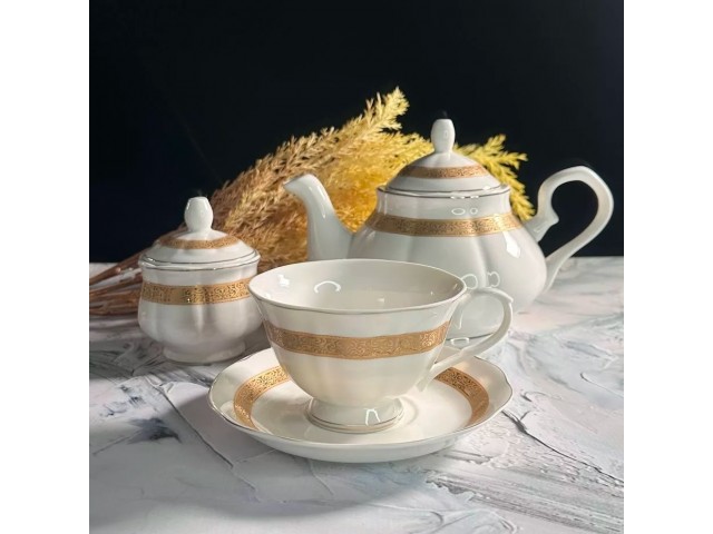 Чайный сервиз на 6 персон 16 предметов Золотой орнамент Lenardi
