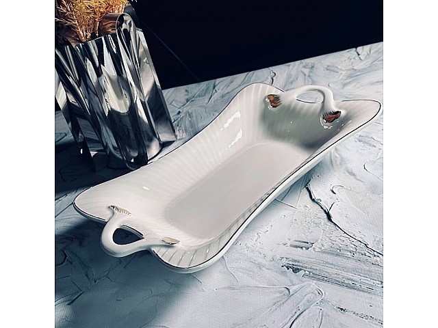 Прямоугольное блюдо 34 см Marzipan grey Lenardi с ручками