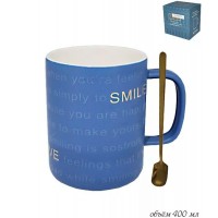 Кружка Smile Lenardi синяя 400 мл с ложкой