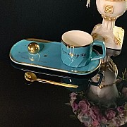 Чашка с блюдцем и ложкой Lenardi Sky голубой