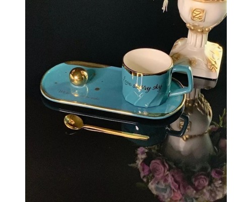 Чашка с блюдцем и ложкой Lenardi Sky голубой